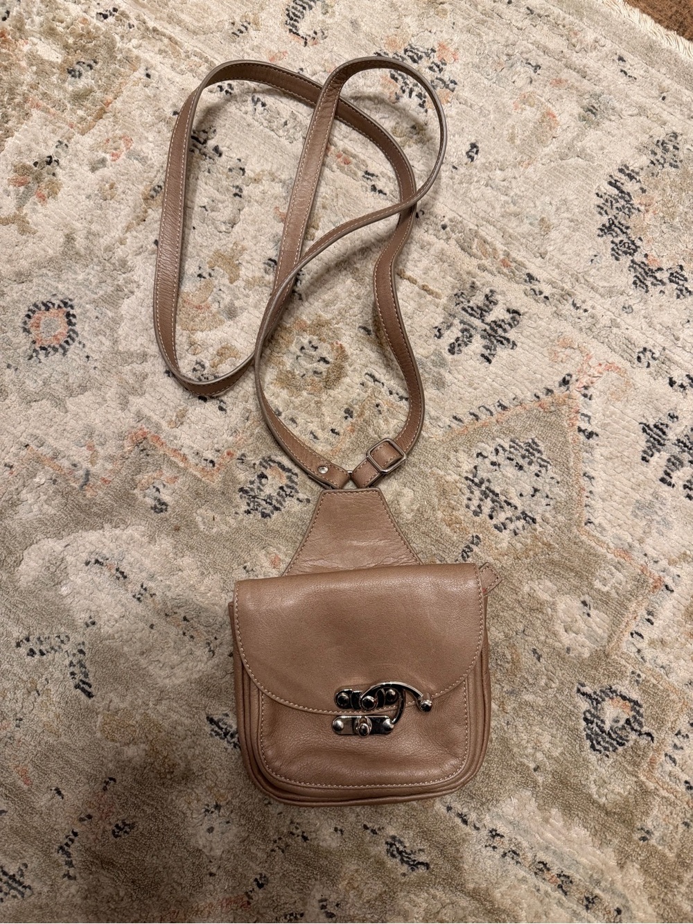 Sundance Taupe Leather Crossbody with Decorative Metal Clasp
